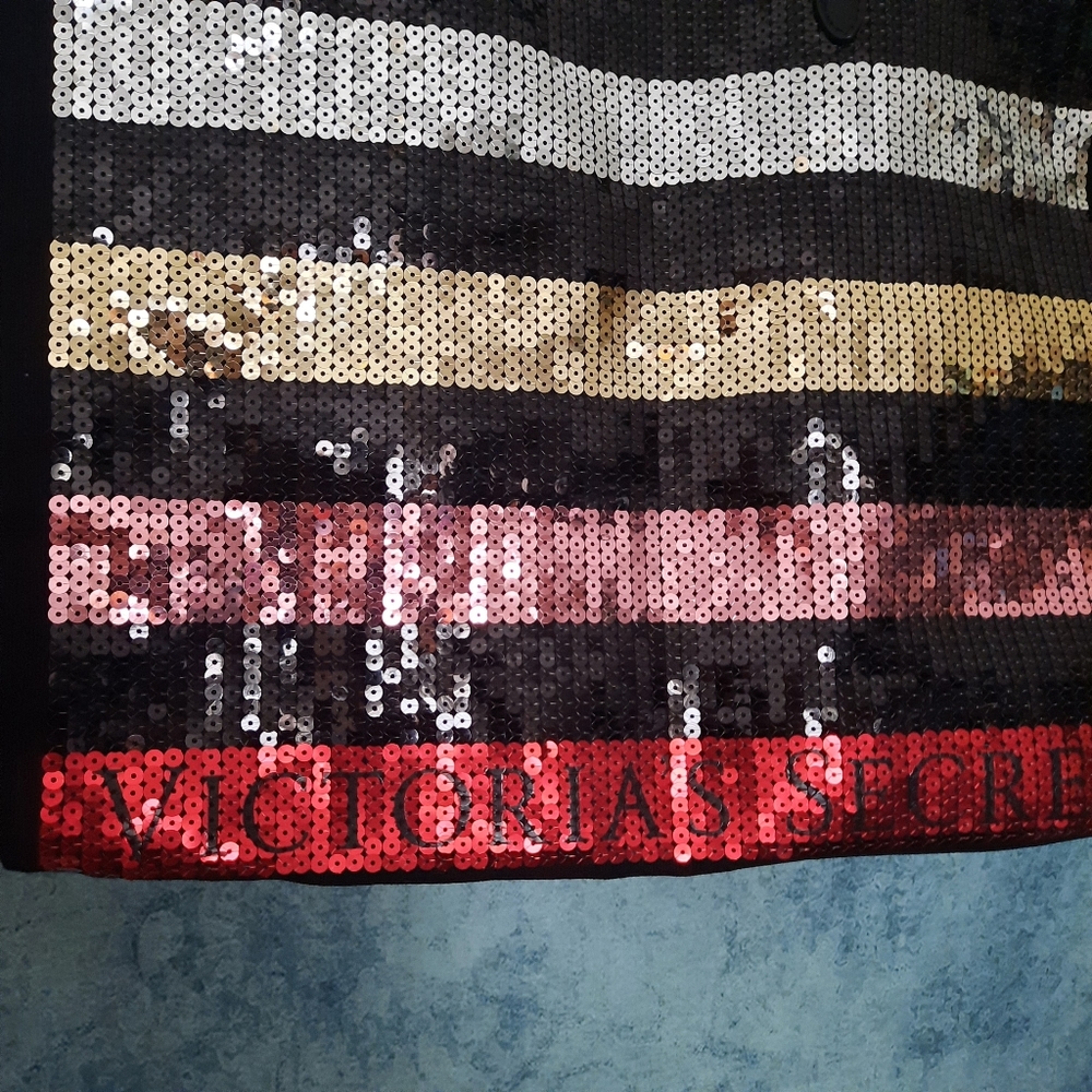 VICTORIA'S SECRET BLACK SEQUIN STRIPE WEEKENDER BAG GETAWAY CARRY ON LARGE TOTE - Picture 3 of 4
